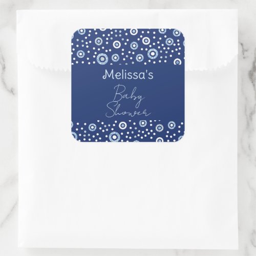 Sweet Blue Geometric Circles Baby Shower Square Sticker