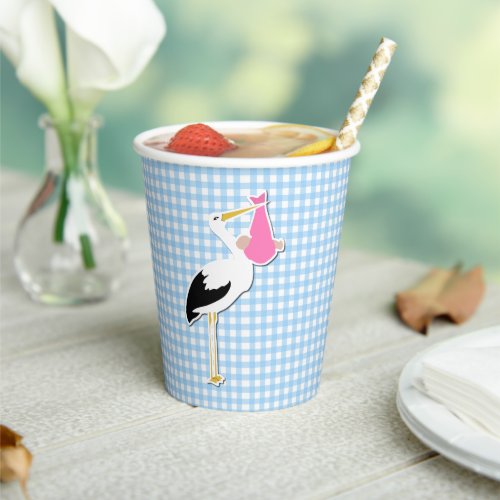 Sweet Blue Gingham and Stork Baby Shower  Paper Cups