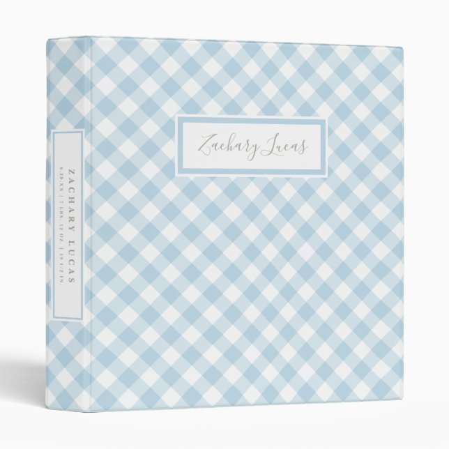 Sweet Blue Gingham Baby Photo Book  3 Ring Binder (Front/Spine)