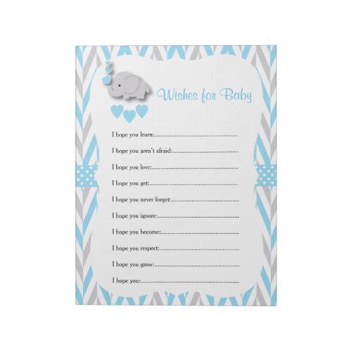 Sweet Blue  Gray Elephant Baby Shower  _ Wishes 2 Notepad