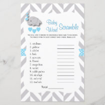 Sweet Blue & Gray Elephant Baby Shower - Word Game