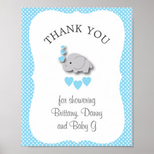 Sweet Blue & Gray Elephant - Thank You Poster