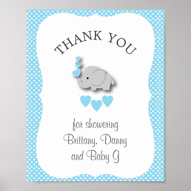 Sweet Blue & Gray Elephant - Thank You Poster (Front)
