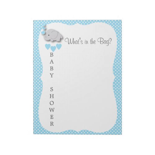 Sweet Blue  Gray Elephant _ Whats in the Bag Notepad