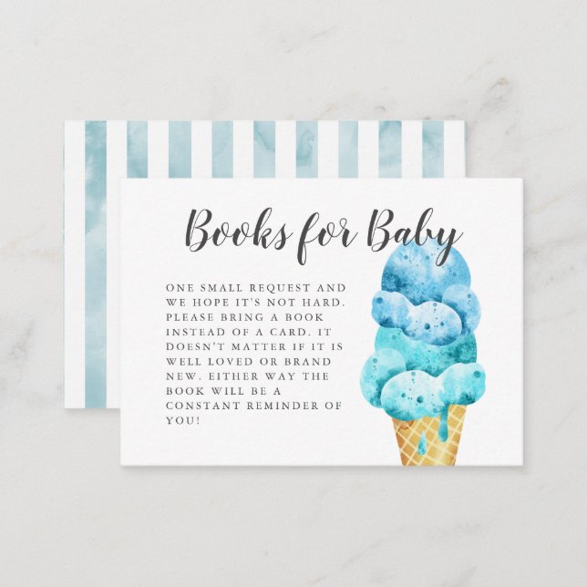 Sweet Blue Ice Cream Baby Shower Book Request Enclosure Card (Front/Back)