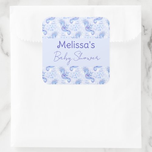 Sweet Blue Lavender Seahorse Ocean Baby Shower Square Sticker