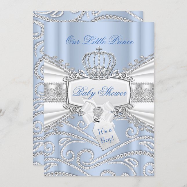 Sweet blue Little Prince Boy Baby Shower Invitation (Front/Back)