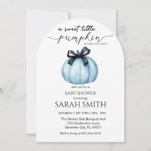  Sweet blue Little Pumpkin Baby Shower Invitation