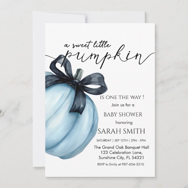  Sweet blue Little Pumpkin Baby Shower Invitation (Front)