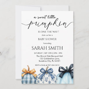  Sweet blue Little Pumpkin Baby Shower Invitation