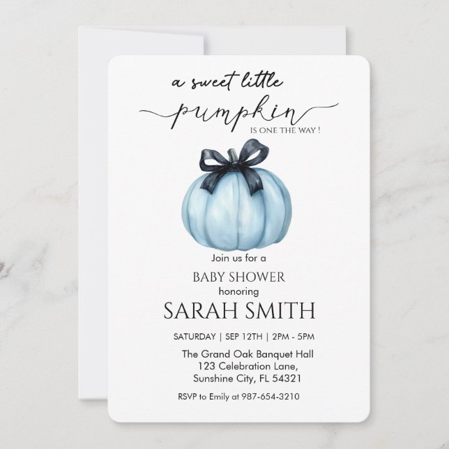  Sweet blue Little Pumpkin Baby Shower Invitation (Front)