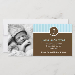 Sweet Blue Monogrammed Boy Birth Announcements