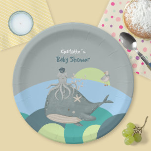 Sweet Blue Nautical Whale Baby Shower Paper Plates