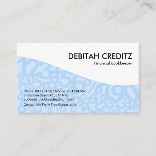 Sweet Blue Numbers Wave Bookkeeper Business Card