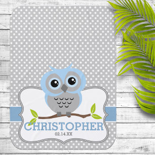 Sweet Blue Owl Personalized Baby Blanket