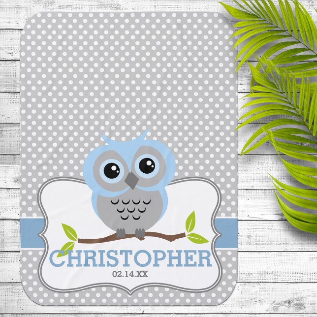 Sweet Blue Owl Personalized Baby Blanket (Creator Uploaded)