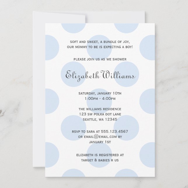 Sweet Blue Polka Dots Baby Boy Shower Invitation (Front)