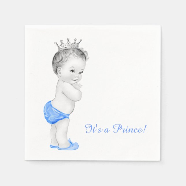 Sweet Blue Prince Baby Shower Paper Napkins (Front)