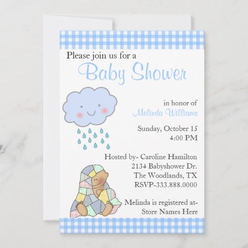 Sweet Blue Rain Cloud Custom Baby Shower Invitation