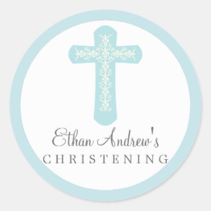 Sweet Blue Religious Celebration Cross Classic Round Sticker