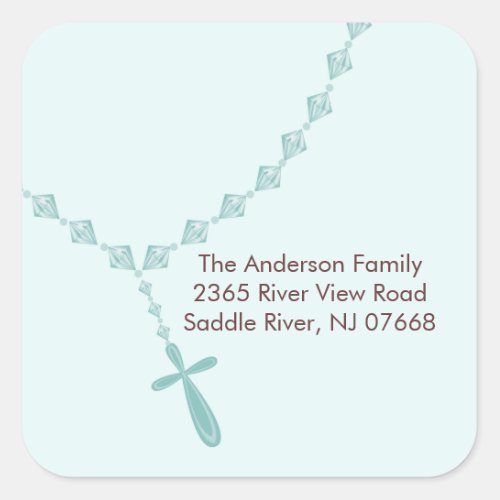 Sweet Blue Rosary Beads Address Sticker Baptism