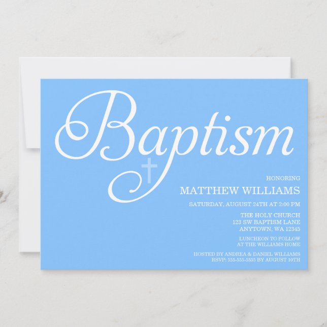 Sweet Blue Script Baptism Invitation (Front)