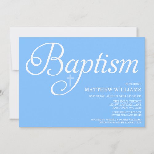 Sweet Blue Script Baptism Personalized Invites