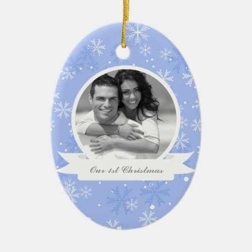 Sweet Blue Snowflakes Photo Ceramic Ornament