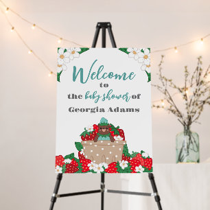 Sweet Blue Strawberry Bear Baby Shower Welcome Foam Board