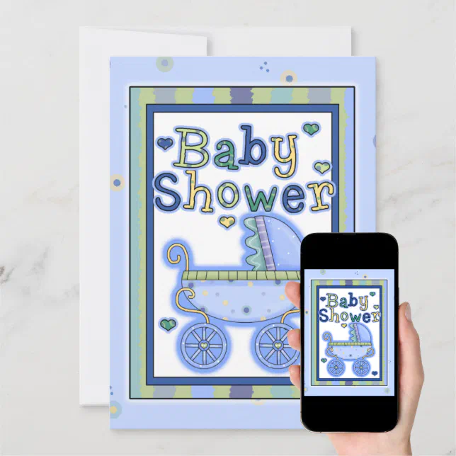 Sweet Blue Stroller Baby Boy Shower Invitation | Zazzle