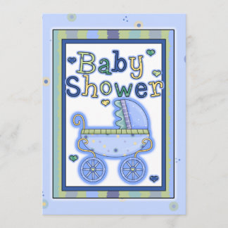 Sweet Blue Stroller Baby Boy Shower Invitation