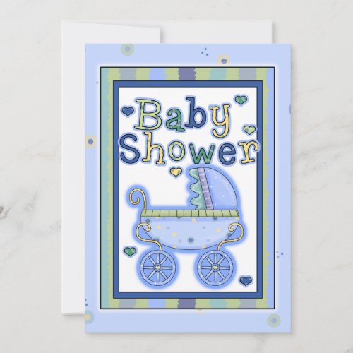 Sweet Blue Stroller Baby Boy Shower Invitation