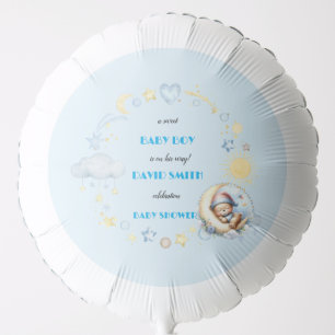 Sweet Blue-Themed Adorable Teddy Bear on the Moon Balloon
