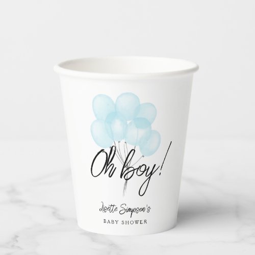 Sweet Blue Watercolor Balloons Oh Boy Baby Shower Paper Cups