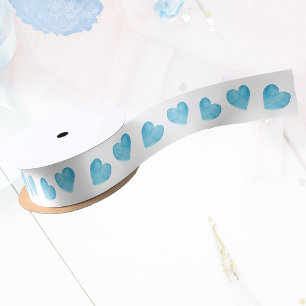 Sweet Blue Watercolor Hearts White Ribbon