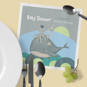 Sweet Blue Watercolor Nautical Whale Baby Shower Napkins