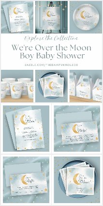 Sweet Blue We're Over the Moon Boy Baby Shower