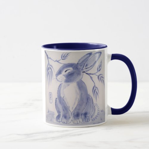 Sweet Blue  White Bunny Rabbit Design Mug