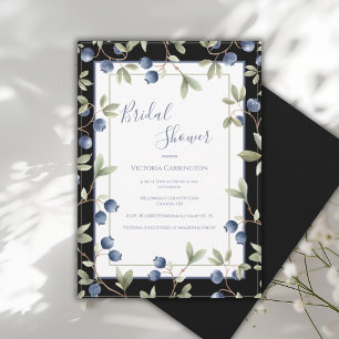 Sweet Blueberries Elegant Bridal Shower Invitation