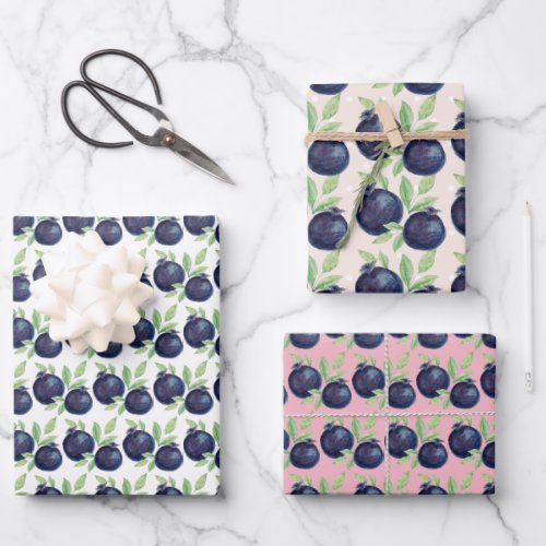 Sweet Blueberries Watercolor Hand_painted Wrapping Paper Sheets