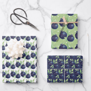Sweet Blueberries Watercolor Hand-painted Wrapping Paper Sheets