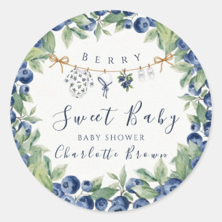 Sweet Blueberry Baby Shower Boy Round Stickers