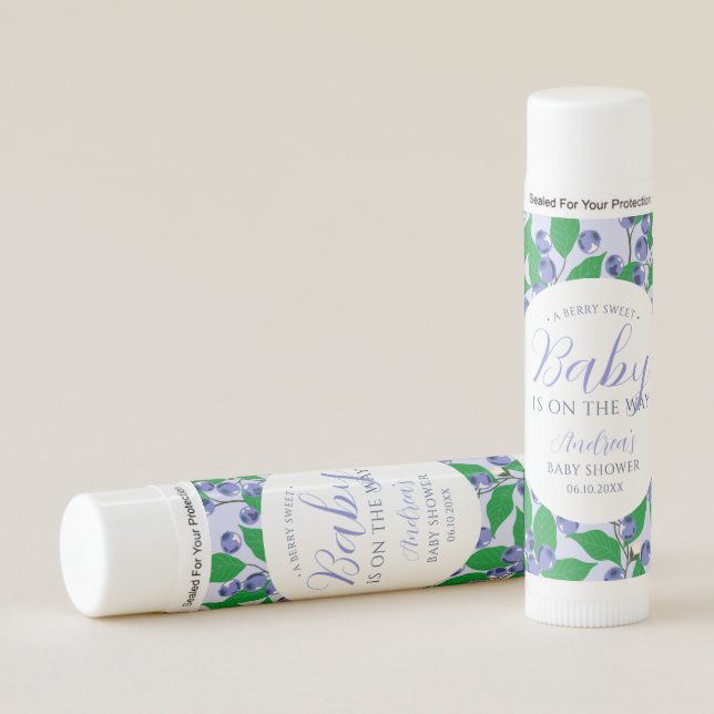 Sweet Blueberry Blue Baby Shower Lip Balm (Front)