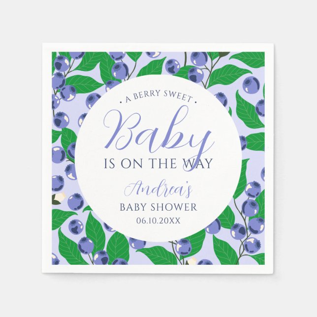 Sweet Blueberry Blue Baby Shower Napkins (Front)