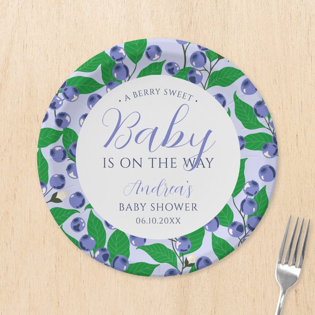 Sweet Blueberry Blue Baby Shower Paper Plates (Creator Uploaded)