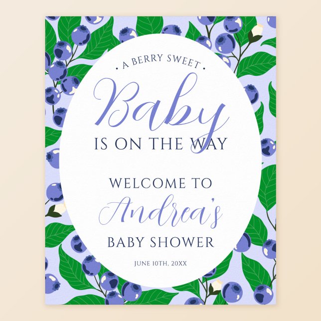 Sweet Blueberry Blue Baby Shower Welcome Poster (Creator Uploaded)