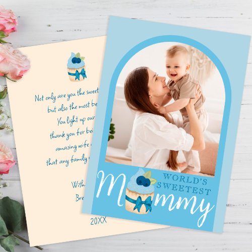 Sweet Blueberry Cupcake Mothers Day Photo Card