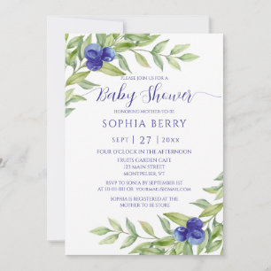 Sweet Blueberry Elegant Baby Shower Invitation