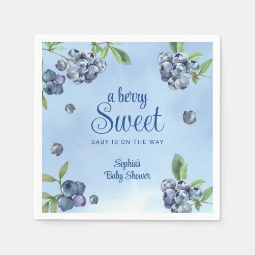 Sweet Blueberry Watercolor Baby Shower  Napkins
