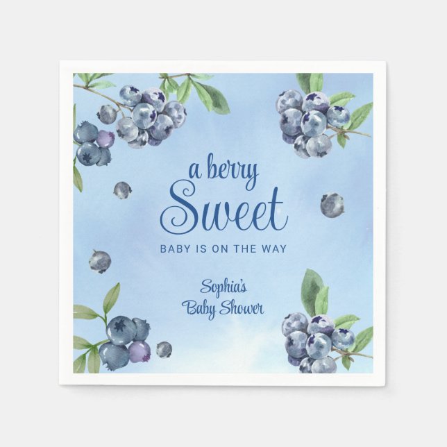 Sweet Blueberry Watercolor Baby Shower  Napkins (Front)